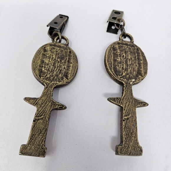 African Brass Corner Table Cloth Holders Women Face & Figure Set Of 4 Vintage - Picture 7 of 10